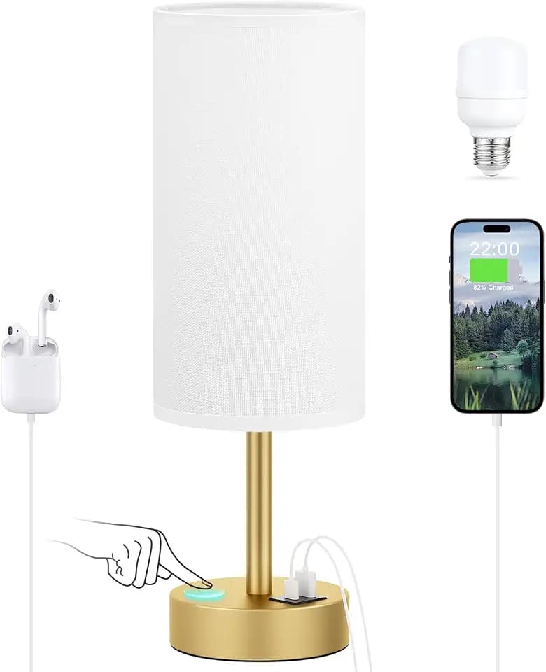 Dicoool Bedside Table Lamp for Bedroom - 3-Way Dimmable Touch Lamp, USB A+C