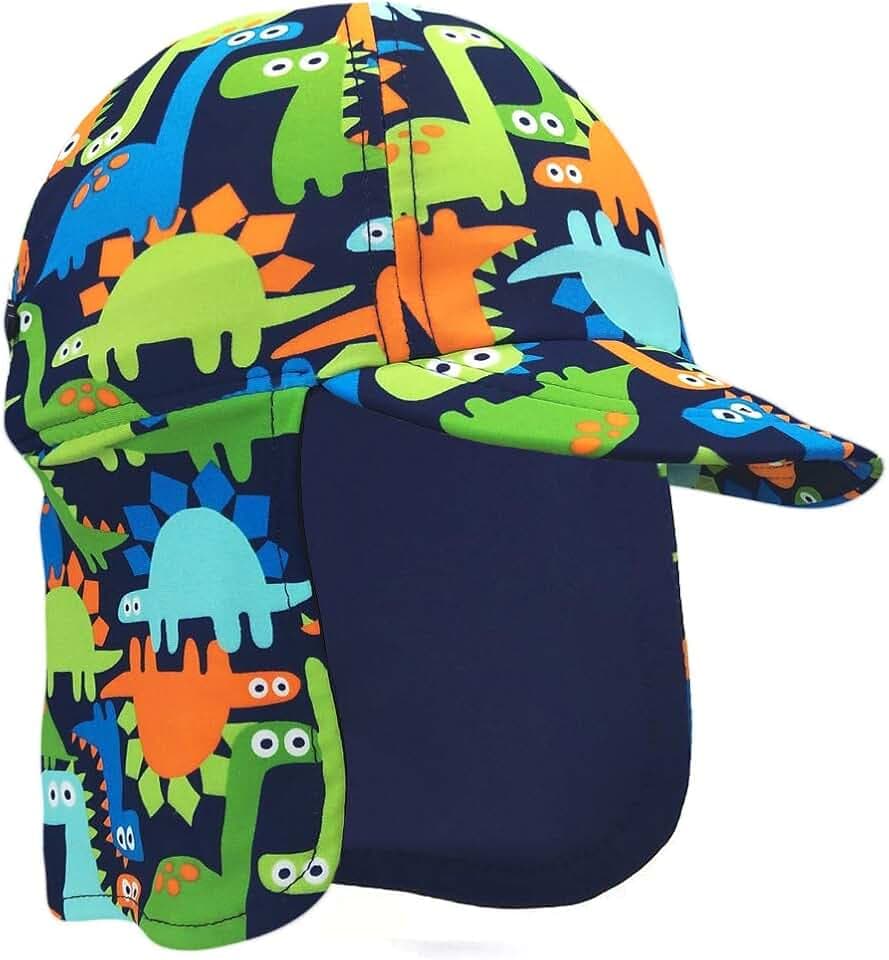 Kinder Legionäre Hut, UPF 50+ Sonnenschutz Schwimmkappe Flap Hat im Dinosaurier-Muster für Kinder, Jungen Sonnenhut mit Nackenschutz