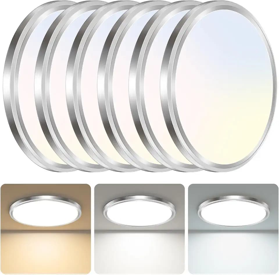 libtit 6Pack Led Ceiling Light 13Inch, 24W 2400Lm Bright Light Fixture Brushed Nickel, Adjustable 3000K/4500K/6000K, Modern Slim Flat Ceiling Lamp for Living Room Bedroom Hallway