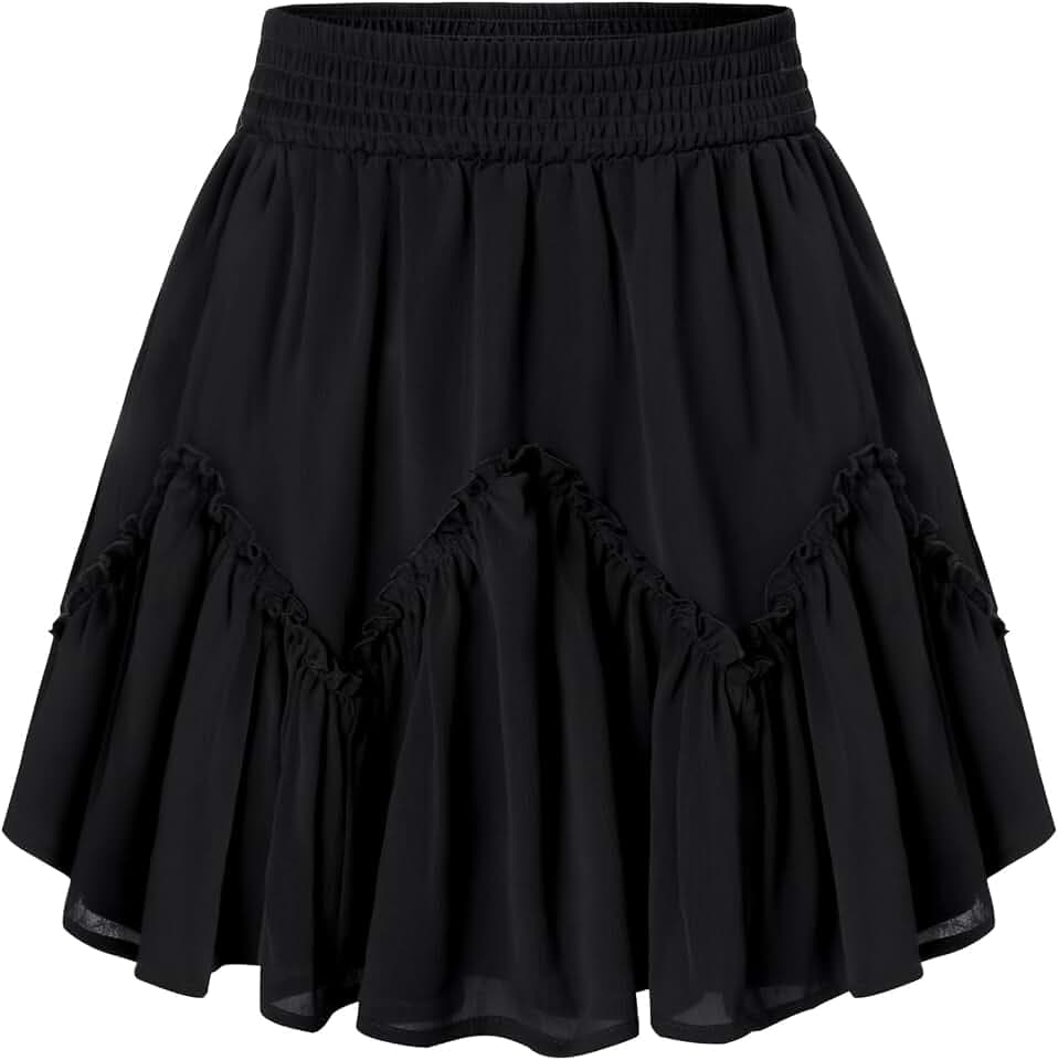 SCARLET DARKNESS Damen Mini Rock Sommer Chiffon Elastische Hohe Taille Kurz Röcke mit Taschen Skater Rock