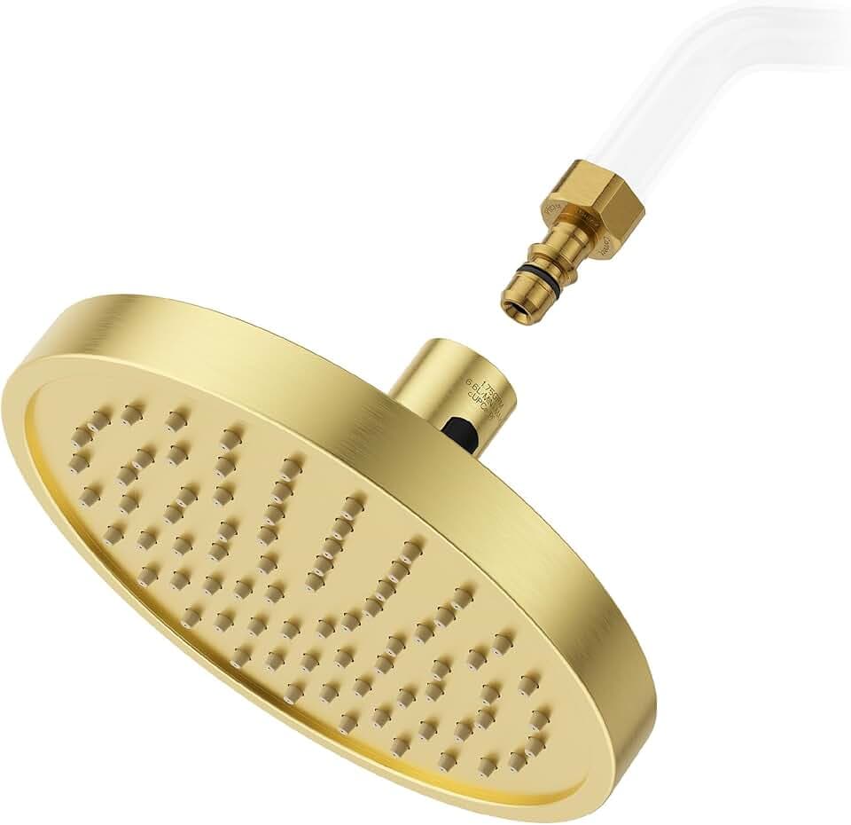 Pfister Universal Shower Head with QuickConnect Adapter, Single-Function, Round, 1.75 GPM, Brushed Gold Finish, 015WS2UT02QBG