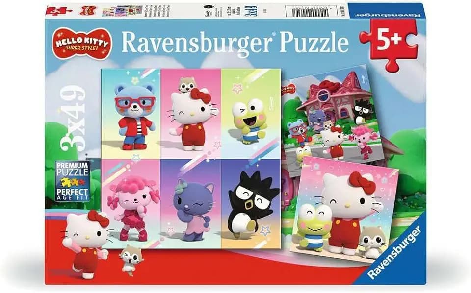 Ravensburger Children's Puzzle 12001035 - Abenteuer in Cherry Town - 3x49 Teile Hello Kitty Puzzle for Children from 5 Years, White