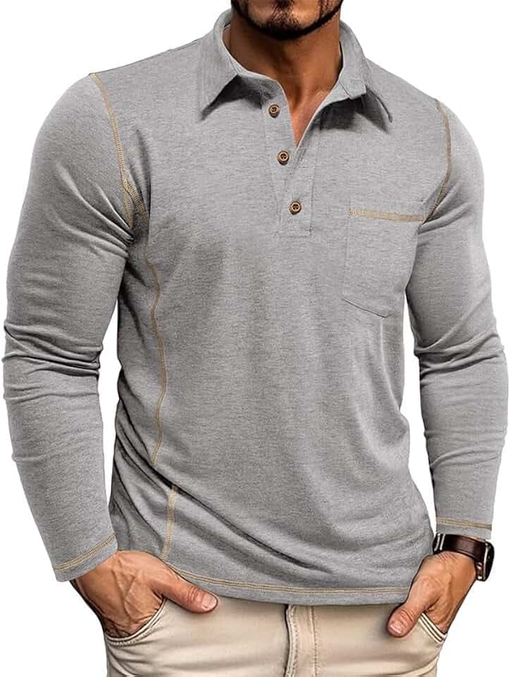 Volemo Poloshirt Herren Langarm Polo Shirt T-Shirts für Herren Sport Slim Fit Golf Polohemd