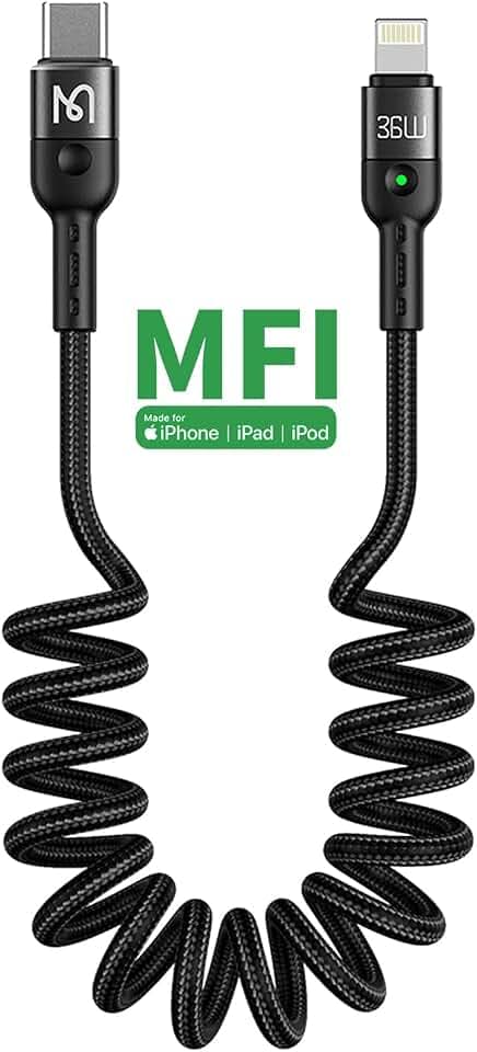 AICase USB C auf Lightning Kabel, Spiralkabel Typ C to Lightning Ladekabel,Verlängerungskabel und Datenübertragung USB C Ladekabel kompatibel mit iPhone 14/13 Pro Max/13/12/11 Pro/XR/XS/X/SE2/8