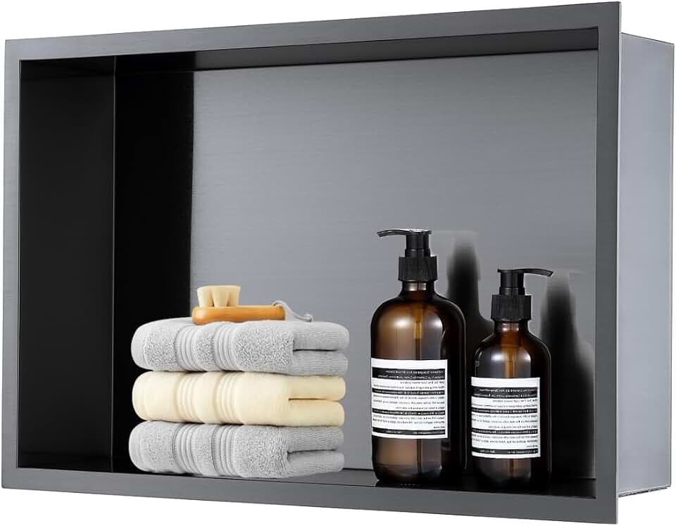 ROVOGO 50x30cm Schwarz Wandnische Dusche Edelstahl, Einzelregal‑Duschnische