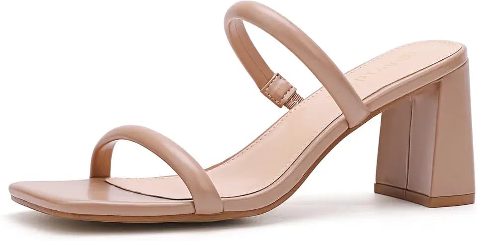 Avidirk Women's Square Open Toe Heeled Sandals Two Strap Mules Slip On Block Chunky Mid Heels Sandals