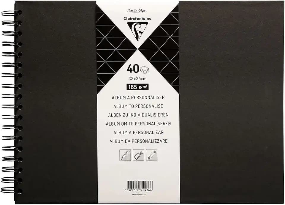 Clairefontaine 95436C - Album DIY zum Personalisieren, 40 Blatt schwarz 185g im Format 32x24 cm, fester Umschlag schwarz, 1 Stück