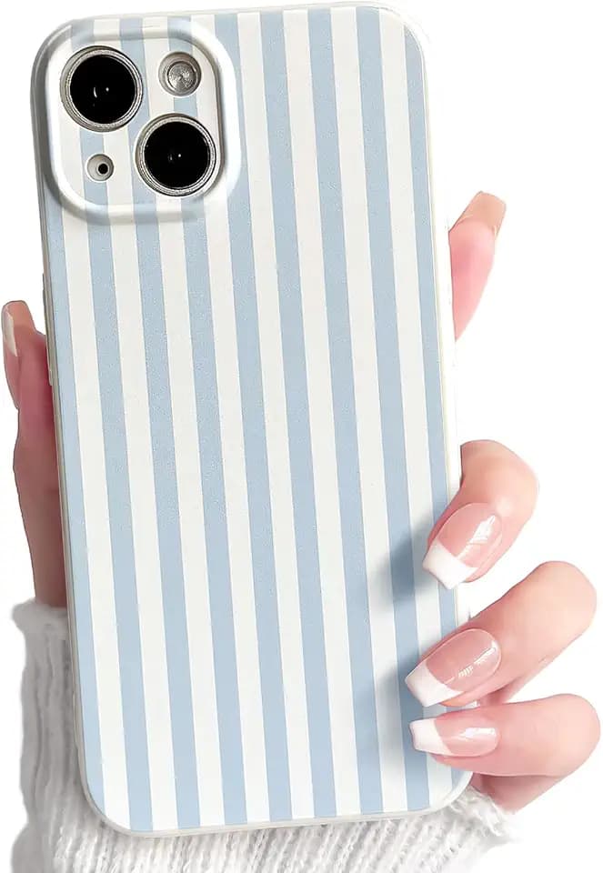 Lovmooful for iPhone 14 Case Cute Color Striped Design-Blue&White