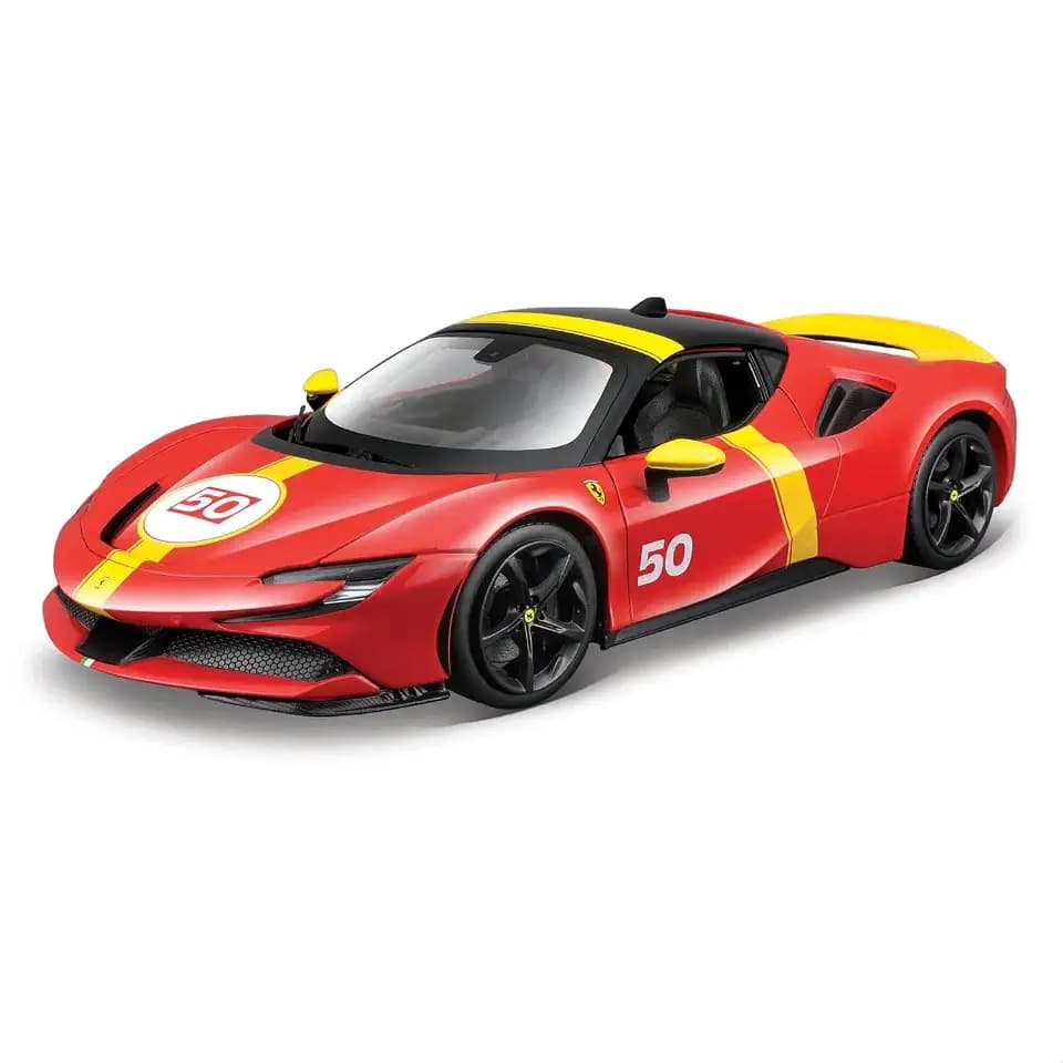 Bburago - Ferrari SF90 Stradale Le Mans-Lackierung Maßstab 1:18, Diecast-Replik mit Motorhaube und Kofferraum zum Öffnen, Gefederte Räder, Ferrari-Lizenz, Alter 3+