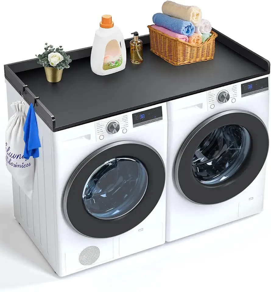 VEVOR Arbeitsplatte für Waschmaschine und Trockner, 1370 x 700 x 69 mm Holzarbeitsplatte Wasserabweisende Waschmaschinenabdeckung mit Anti-Rutsch-Pads, für Aufbewahrung in der Waschküche, schwarz