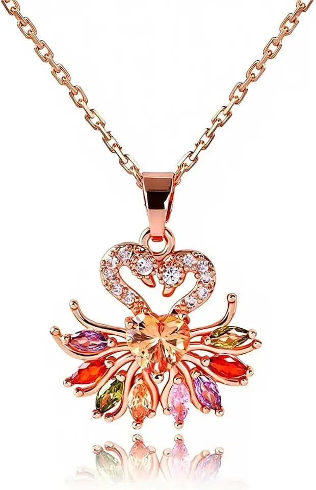 Kim Carrey Italian Elegant Rose Gold Necklace for Ladies | 18K Rose Gold Plated Necklace Pendant for Women | Gemstone necklace, Gift for Daughter, Wife, Mom, Her Jewelry