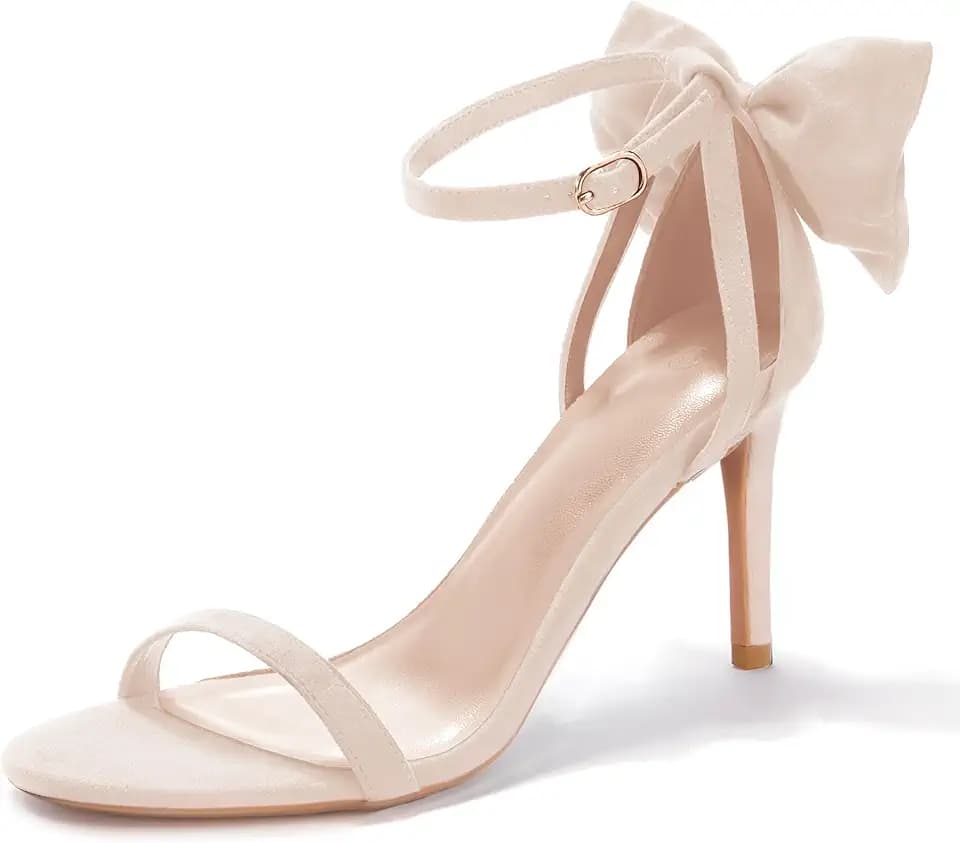 Coutgo Womens Ankle Strap High Heels Open Toe Stiletto Bow Tie Knot Heeled Sandals Fashion Wedding Dress Pump Shoes