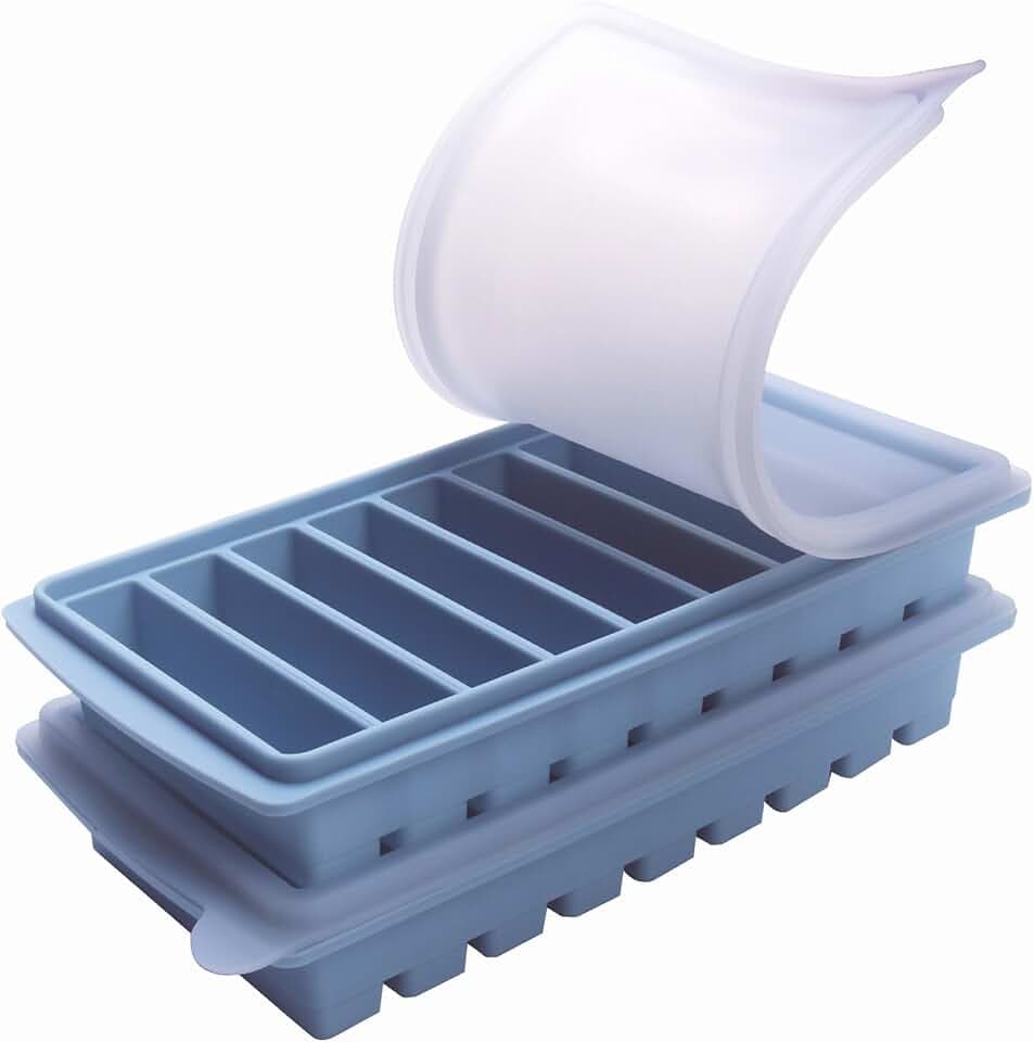 2-Pack Silicone Freezer Trays with Lids: 9 Small 1/5-Cup (50ml) Soup Freezer Container Molds; Ice Cube Tray for Meal Prep and Freezing Soups, Stews, and Sauces,Oven & Dishwasher Safe (Blue 2 Pack)