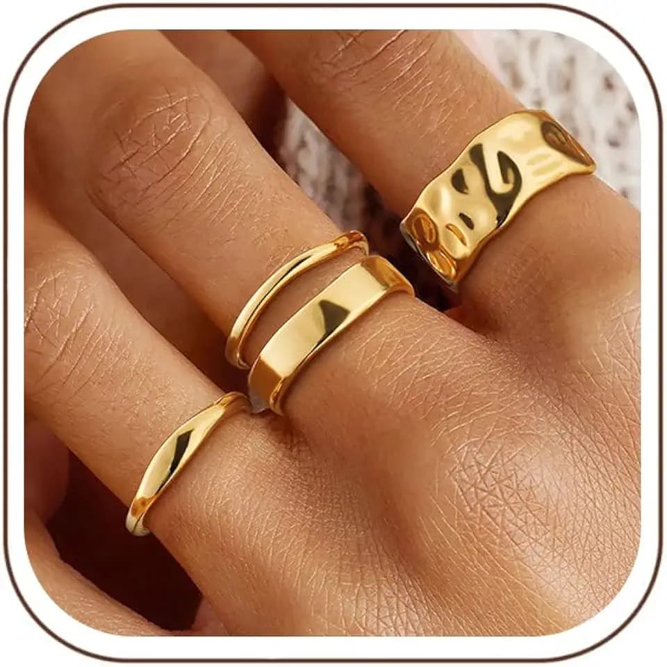 TOBENY Gold Rings for Women Non Tarnish Chunky Stackable Silver Ring Set