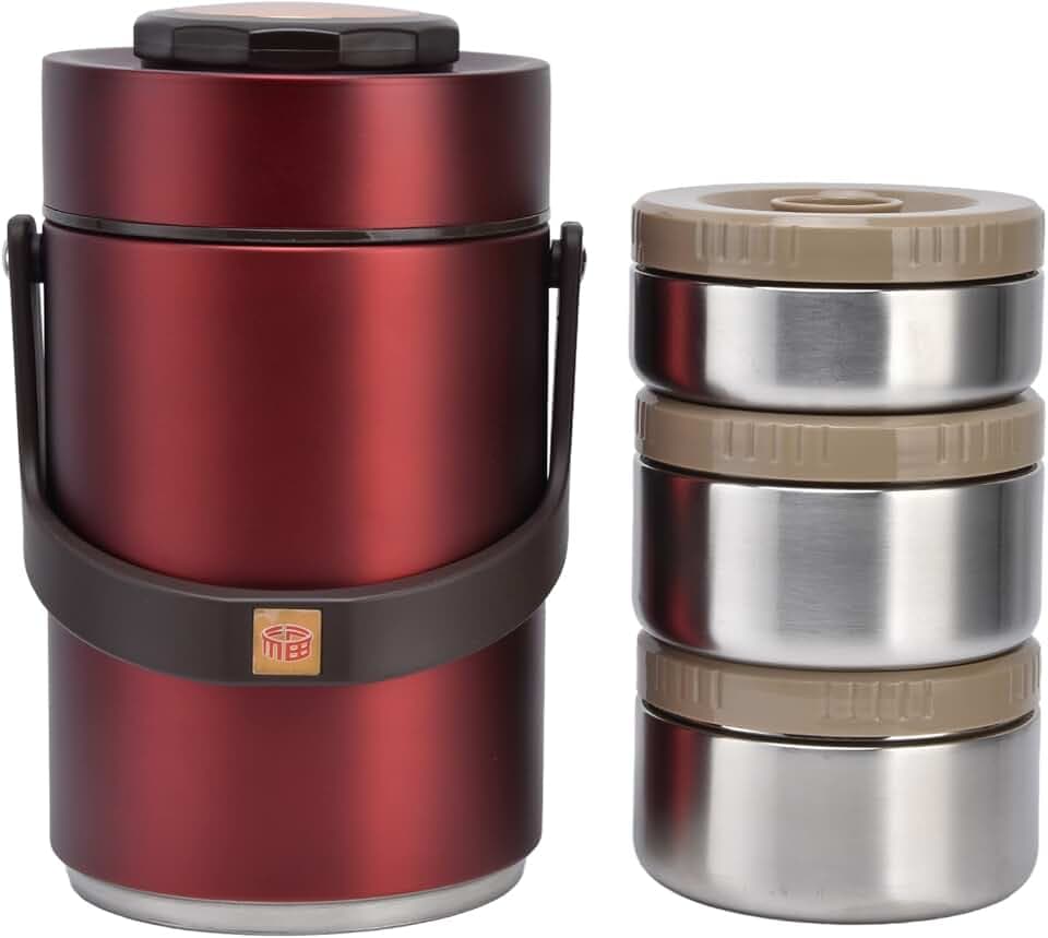 2,3 L Isolierte Thermoskanne für Heiße Speisen, Edelstahl 304, 3 Ebenen, Auslaufsicher, Stapelbar, Thermo-Lunchbox-Behälter, Vakuum-Lebensmittelglas, Suppenaufbewahrung für Schule, Büro(1#)