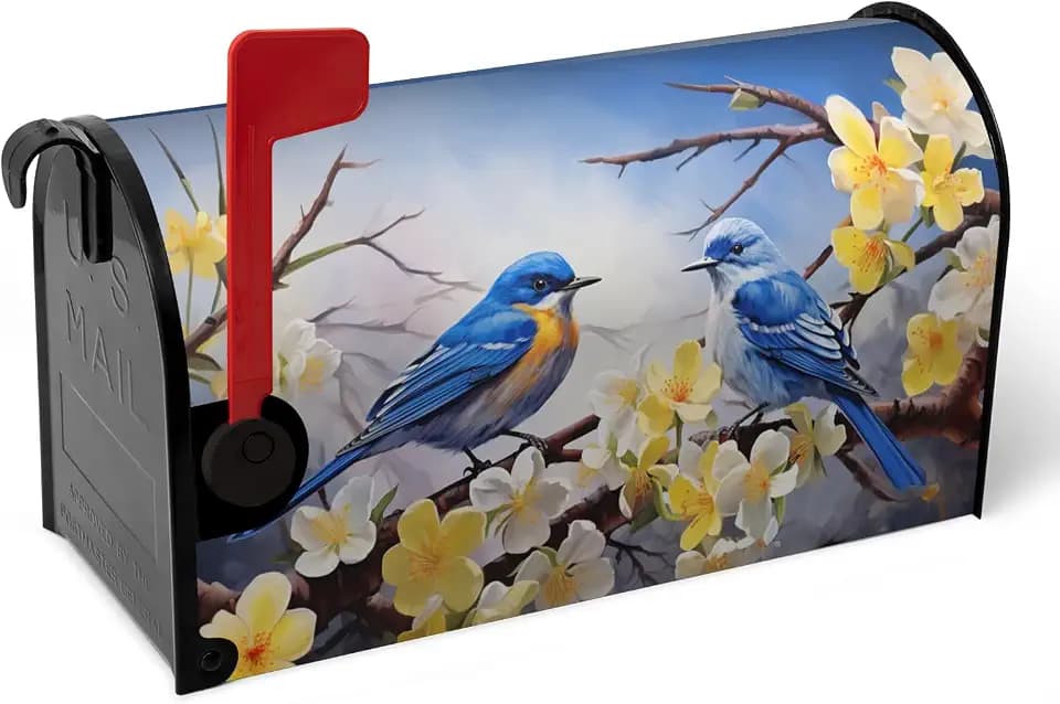 Summer Mailbox Covers Magnetic Large Size Bluebirds Mailbox Post Cover Spring Floral Bird Mail Box Wraps Bluebird Mailboxs Decor Waterproof for Garden Yard Oversized 25.5 X 21 Inch