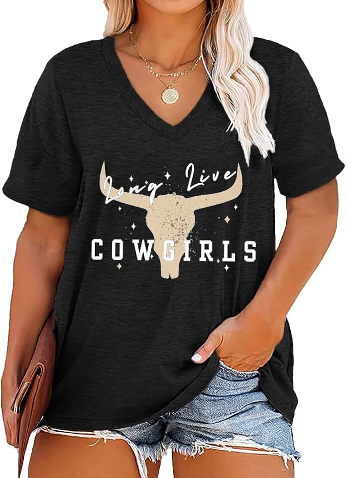 MZEAZRK Womens Plus Size T Shirt Country Music Cowgirl Short Sleeve Shirt