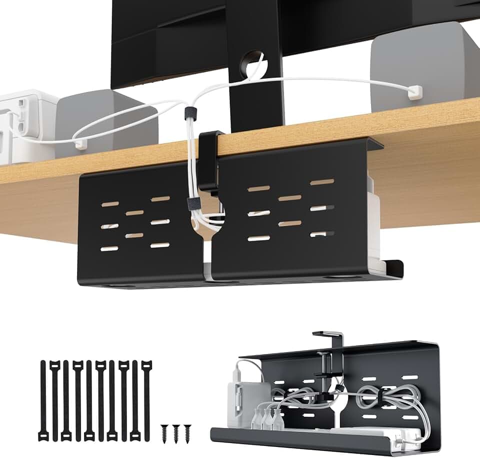 KEEGH 16 in Under Desk Cable Management Tray, Metal Cable Tary, 1 Pack