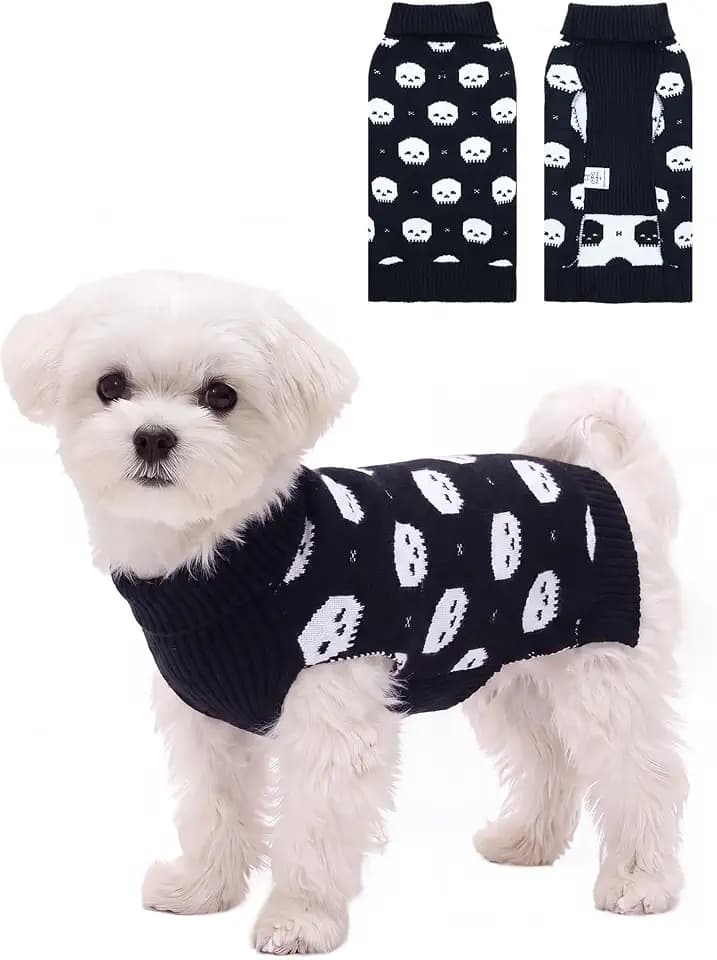 CuteBone Skull Turtleneck Dog Sweater with Leash Hole for Small Dogs