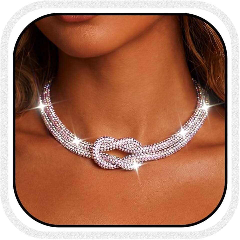 CLOACE Rhinestone Choker Necklace Silver Sparkly Knot Necklaces Crystal Necklaces Chain Jewelry for Women