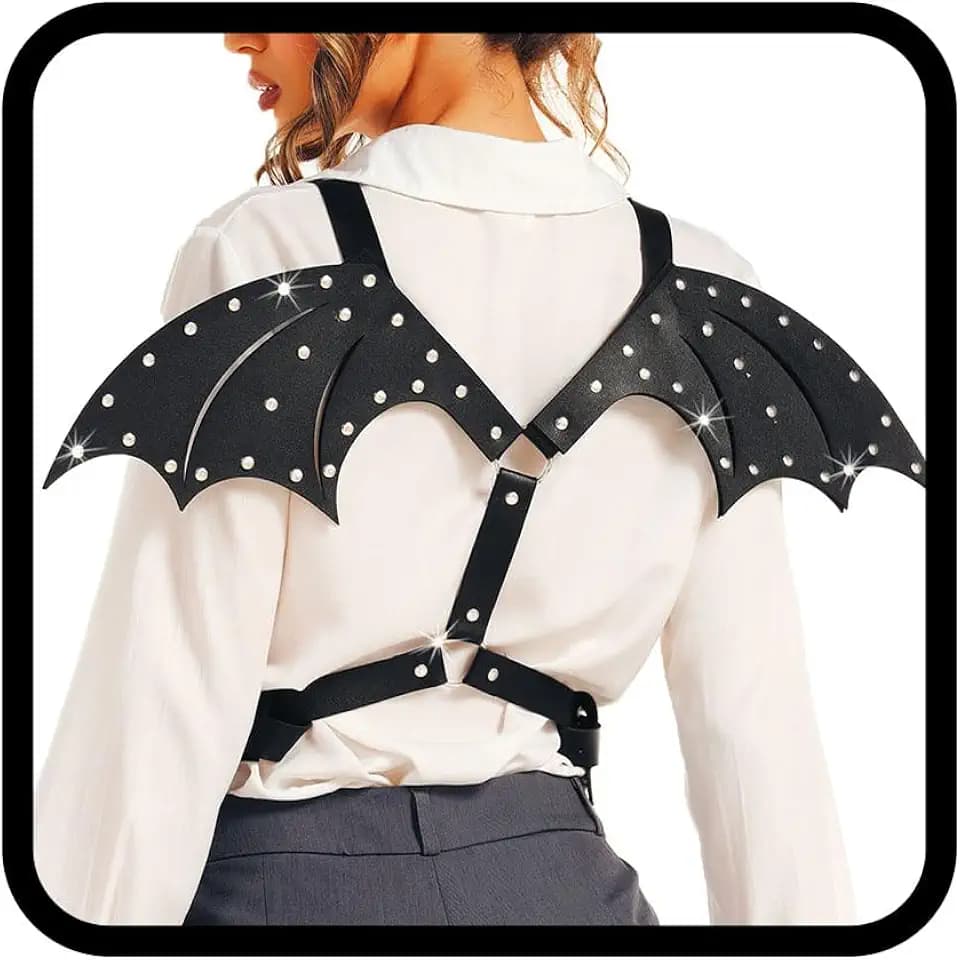 BODIY Leather Waist Chain with Back Wings Gothic Black Bat Wings Black Chest Belts Rave Body Accessories for Women