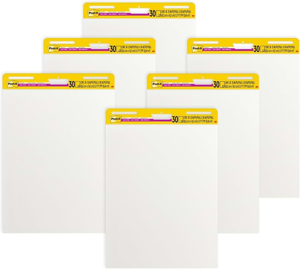 Post-it Super Sticky Easel Pad, 25" x 30", 30 Sheets, 6-Pack