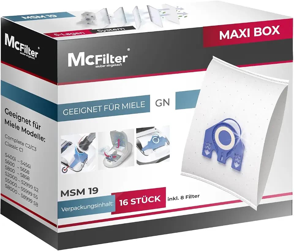 McFilter I 16 Staubsaugerbeutel kompatibel mit Miele Staubsauger I Complete C3 Serie I Staubbeutel inkl. 8 Filter I MAXI BOX