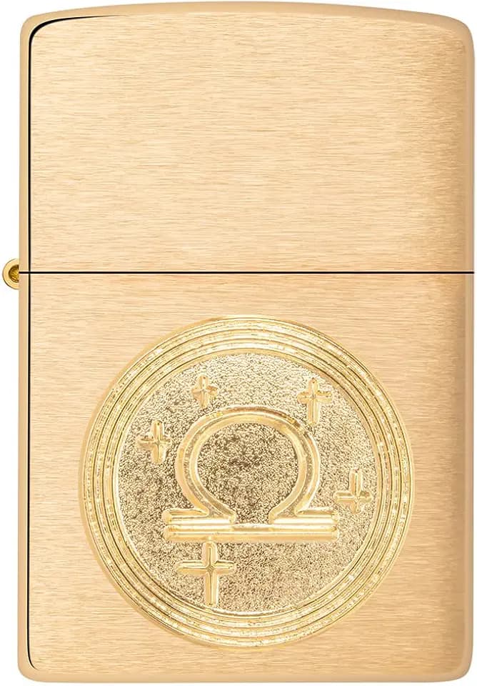 Zippo Sturmfeuerzeug - Modell Libra Emblem, Sternzeichen - Brushed Brass Finish - Nachfüllbar - Wiederverwendbar - Windfestes Design - Geschenkbox - Made in USA