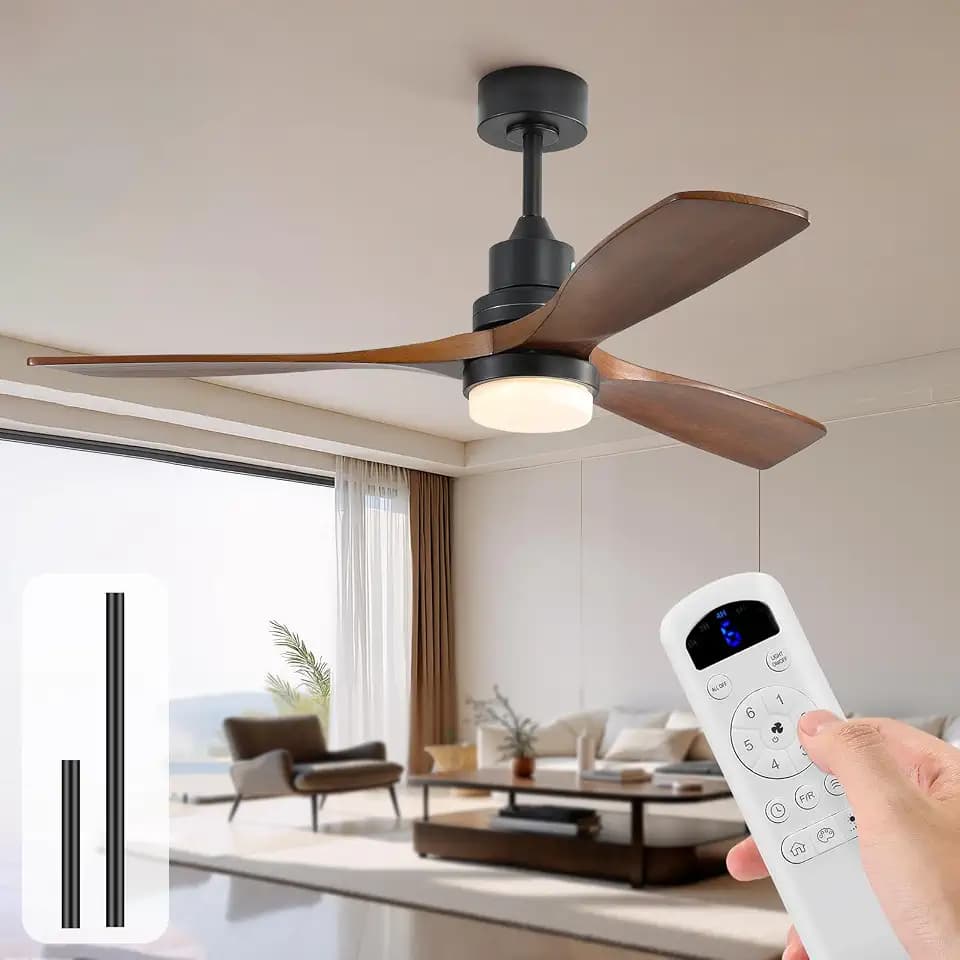 Sofucor 52 Inch Rustic Wood Ceiling Fans with Lights and Remote, Brown