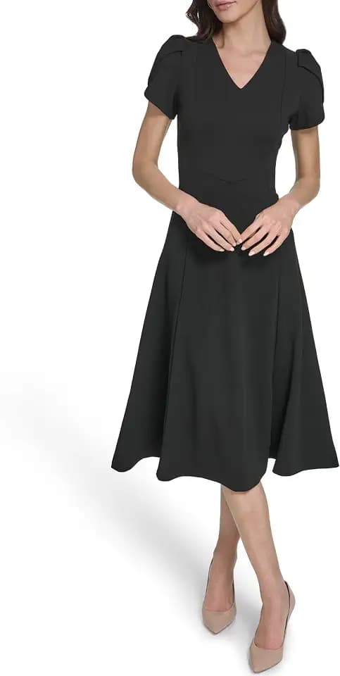 Calvin Klein Tulip Sleeve Scuba Crepe Aline Midi