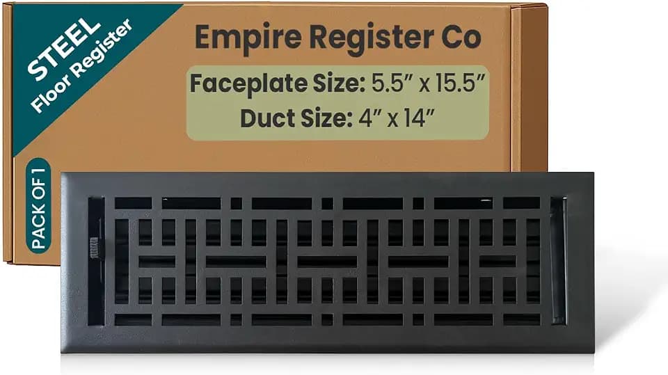 Empire Register Co. 4" x 14" Premium Vent Covers for Home Floor Only, Metal Damper Attached Floor Register, Heavy Duty Steel Walkable Floor Air Vent Covers, Register Cover Vents: Textured Black Finish