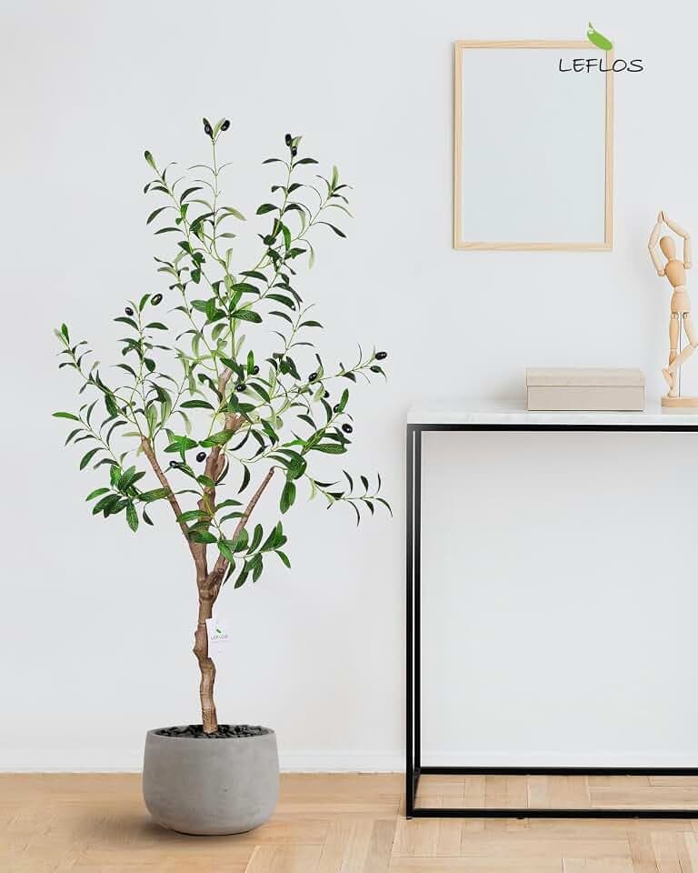 2pcs 120cm künstliche Olivenbäume, nur für den Innenbereich mit lebendigem Stamm, verstellbarem Zweig und prallen Oliven, deko für Büro, Laden, Wohnung und Party