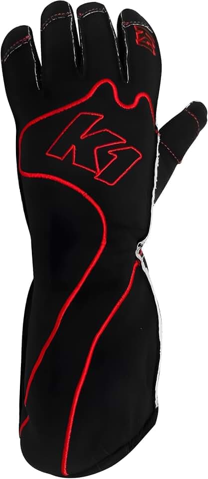K1 RaceGear Driving Gloves, RS1, Single Layer, Cotton/Polyester, Black/Red, Large, Pair