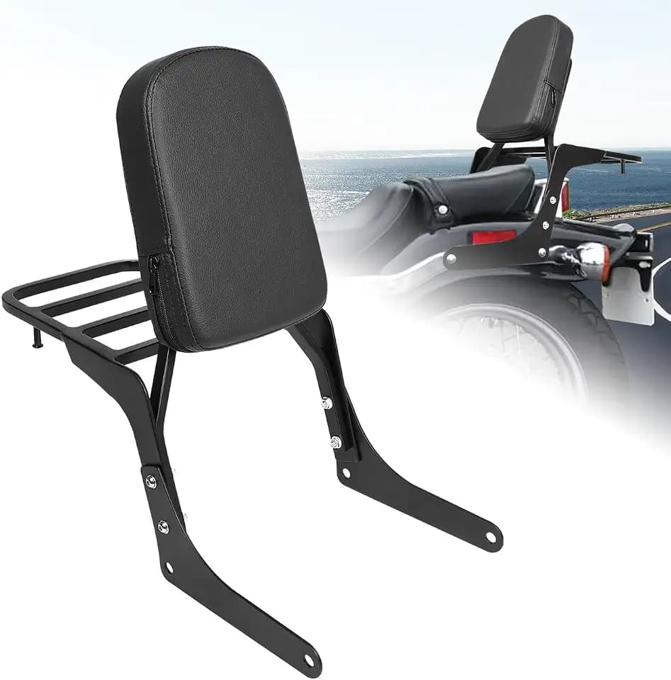 AUFER Detachable Black Rear Passenger Backrest Sissy Bar with Luggage Rack