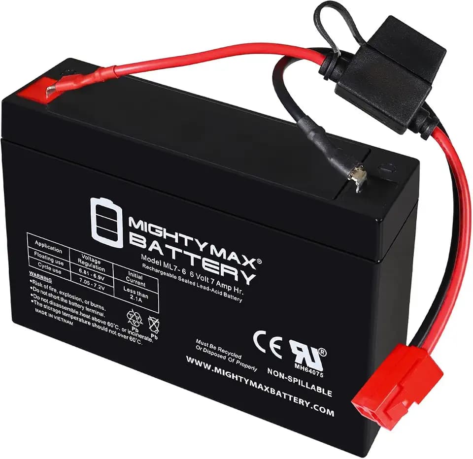 Mighty Max Battery Drop in Replacement for 6v Ride on Vehicle with 7ah Battery kit and Harness with 2 Pins Connector