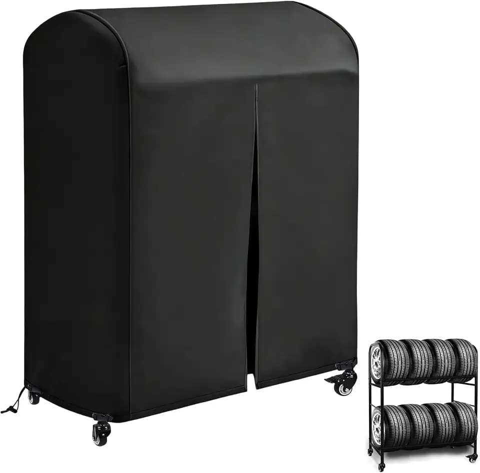 Tire Rack Cover, 65" x 30" x 59", All-Protection Thickened 420D Oxford Fabric, Waterproof, Sunproof, Dustproof, Tire Storage Rack Cover with Velcro Opening and Bottom Straps