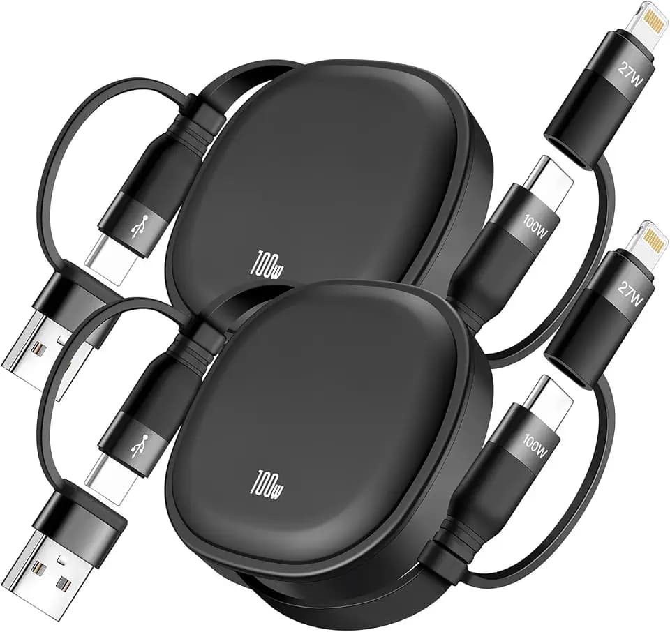 Minlu 5 in 1 USB Multi Ladekabel, 100W Einziehbares Ladekabel (2, Schwarz)