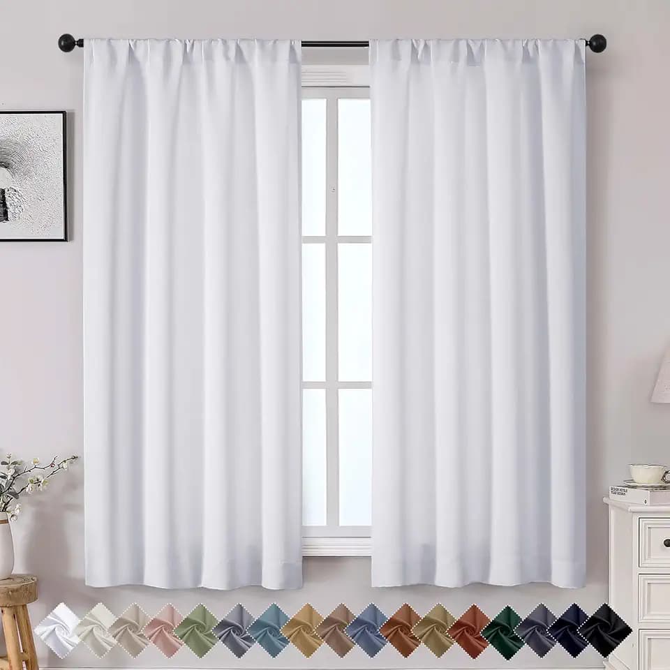 OWENIE Sally White Curtains for Bedroom 63 Inch Length 2 Panels Set, Solid Soft Light Filtering Rod Pocket Living Room Window Treatment Thermal Insulated Curtains Drapes, W40 x L63 Inch, White