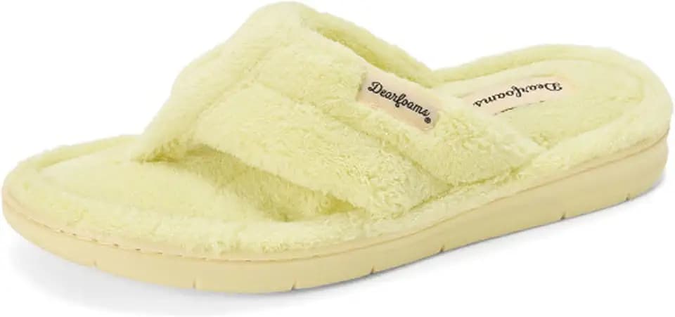Dearfoams Women's Melanie Thong Slide Memory Foam Terry Sandal Summer House Slippers