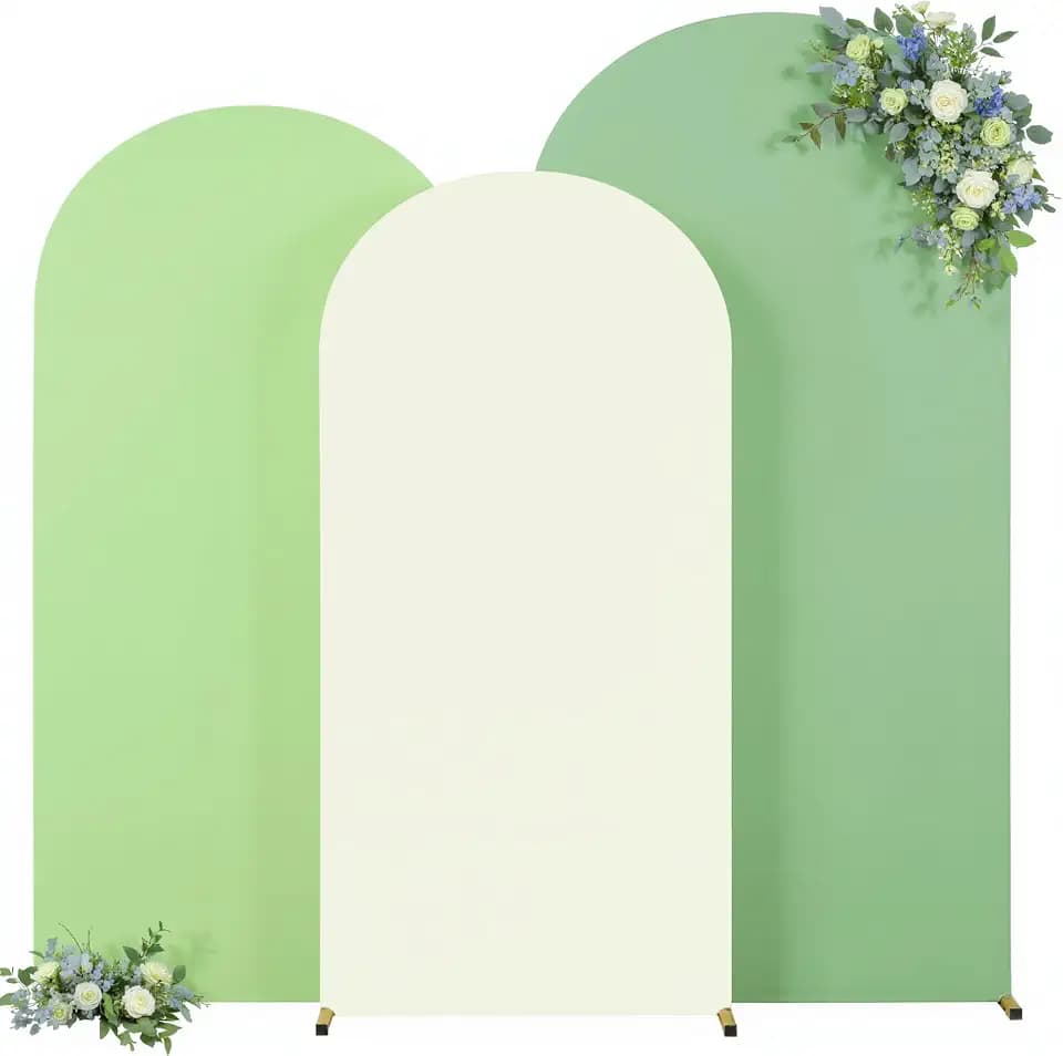 Green Arch Backdrop Cover 3 Set-7.2FT, 6.6FT, 6FT Green Arch Covers Spandex Fitted Wedding Arch Stand Covers for Baby Shower Birthday Party Ceremony Photo Balloon Arch Stand Background Decorations