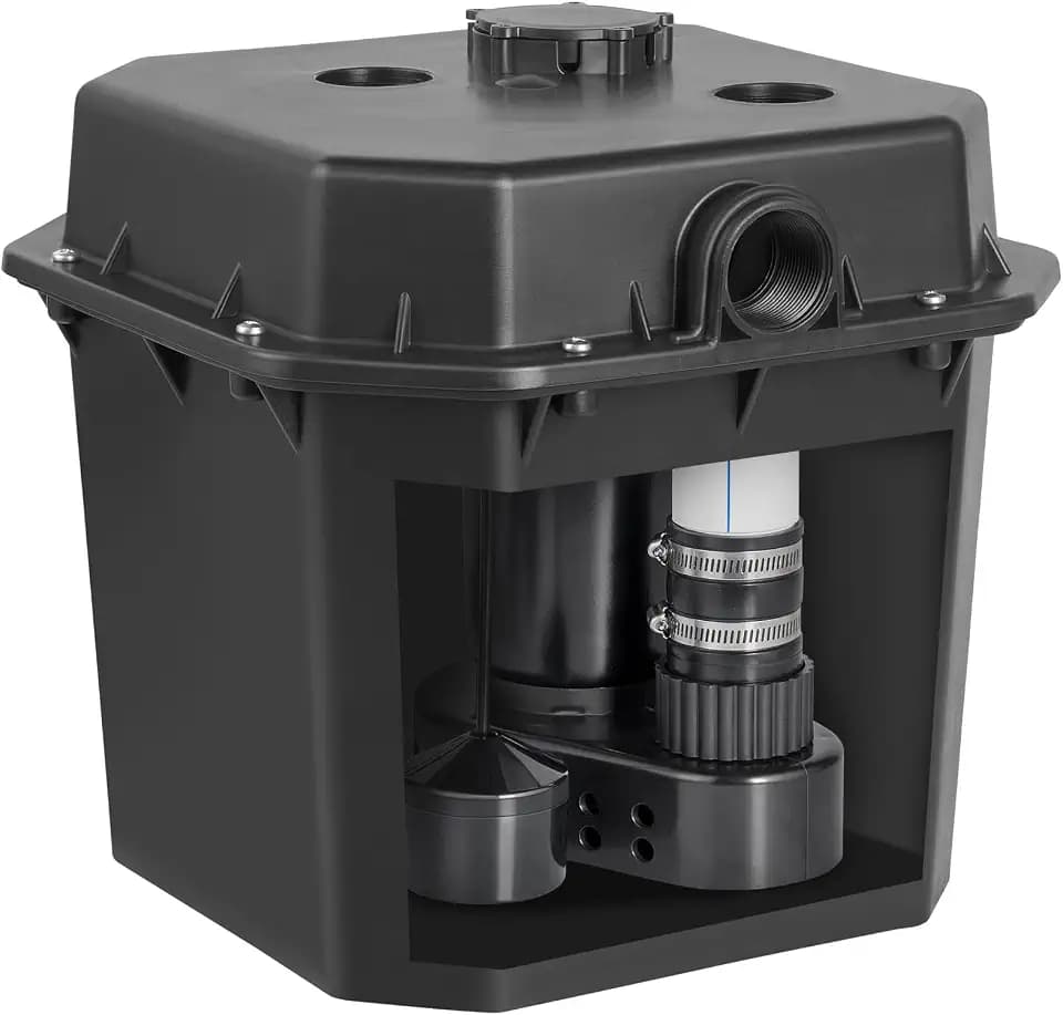 VEVOR Utility Sink Pump, 1/3 HP, 120-Volt, 2900 GPH Flow, 25 ft Head, Under-Sink Sump Pump System with 6 Gallon Basin, for Automatic Utility/Laundry, Drain Pump with 1-1/2" NPT Outlet, Black