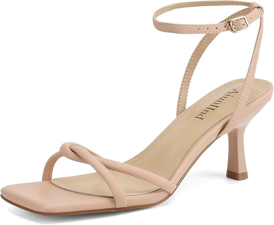 AIUNIIND Women's Kitten Low Heel Sandals, Strappy Square Open Toe 2.5 inch