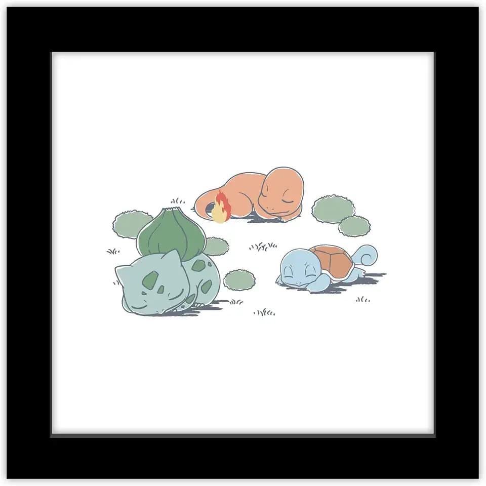 Gallery Pops Pokémon - Daily Sketch Bulbasaur, Charmander, Squirtle Wall Art, 12" x 12" Gallery Pops Wall Art, Black Framed Version