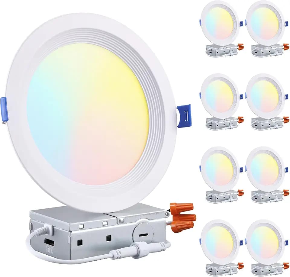 TORCHSTAR 8-Pack 5CCT 6 Inch Slim LED Recessed Lights, Anti-Glare, Aluminum