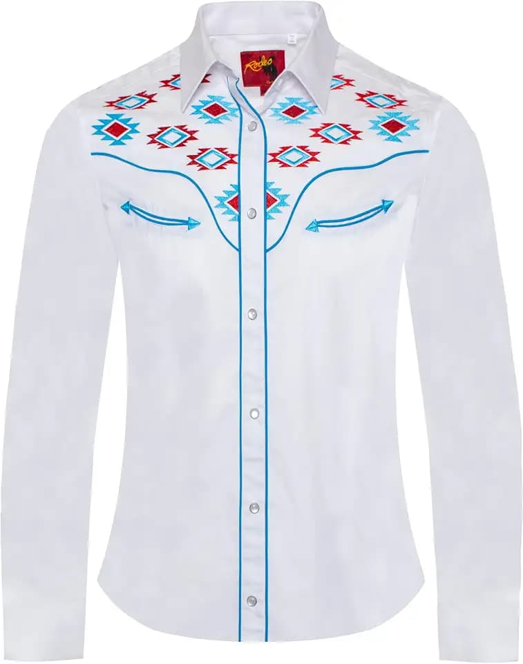 Rodeo Clothing Women’s Western Casual Button Down Shirt, Embroidered Cowgirl Country Outfit Shirts for Women