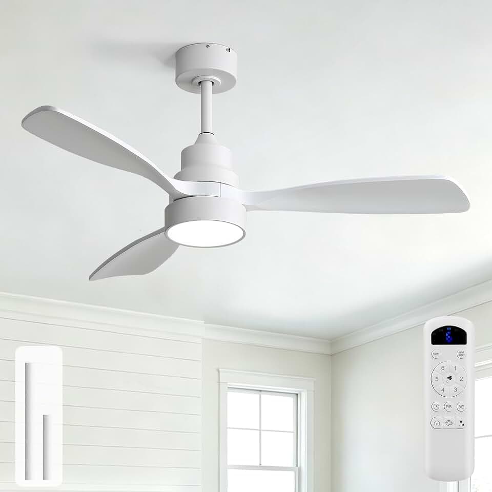 Sofucor 48 Inch Wood Ceiling Fans with Lights, Flush/Downrod Mount, White