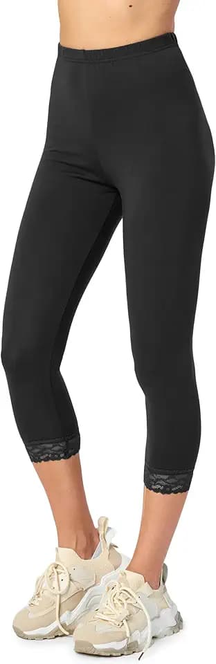 Merry Style Damen Capri Leggings 3/4 aus Baumwolle mit Spitze Bequeme und blickdichte Leggings Damen MS10-224