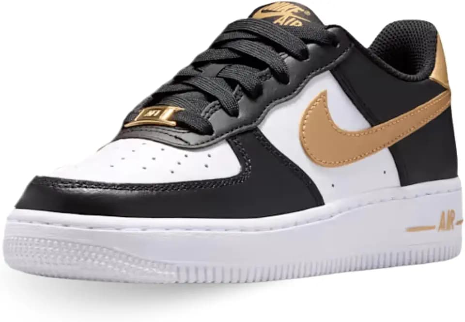 Nike Air Force 1 Big Kids' Shoes (Black/Black/White/Metallic Gold)