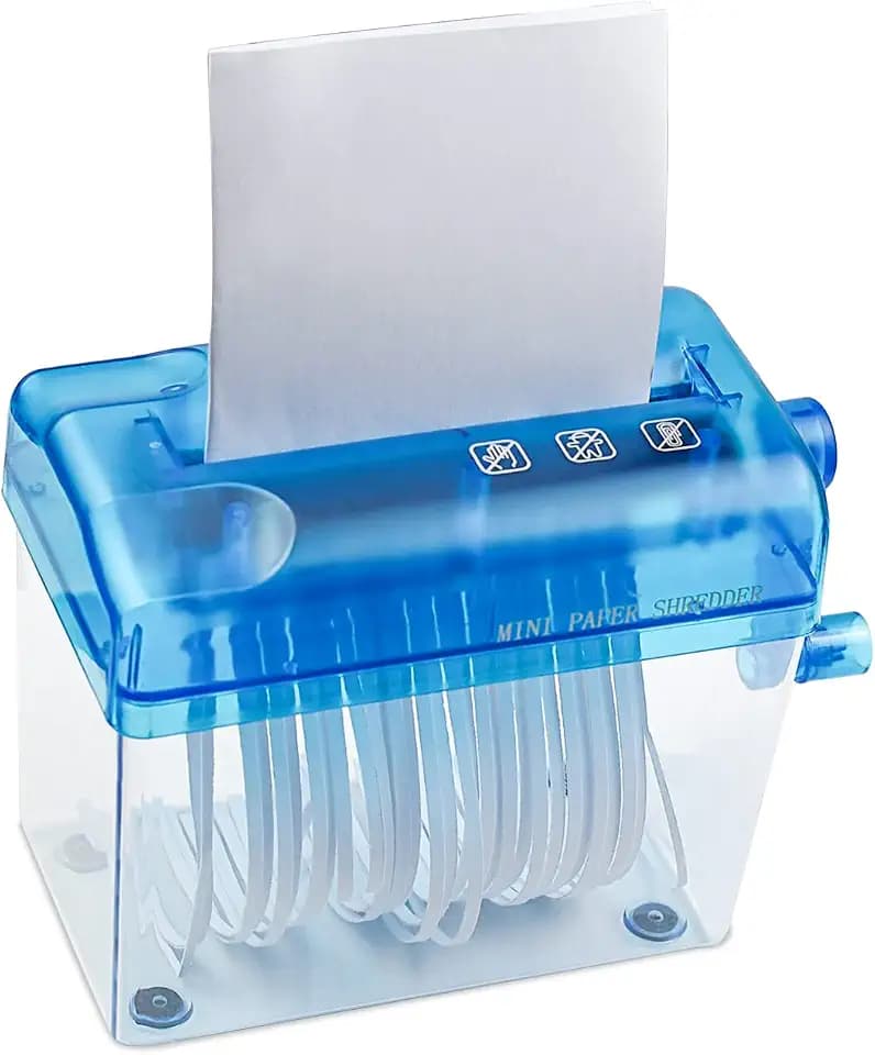JIKIOU Mini Hand Shredder Portable Paper Shredder for Office Home Blue