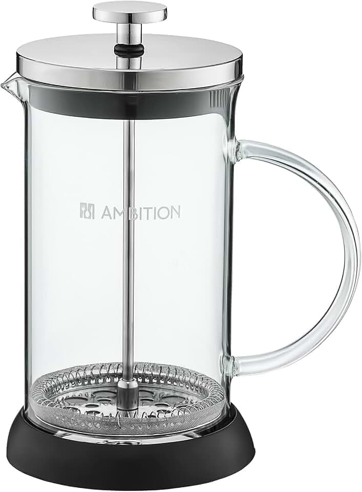 Dajar AMBITION Kaffeepresse French Press 600ml Borosilikatglas Kaffeebereiter Edelstahl Sieb feinmaschig Glasgriff schlichtes Design Rafaella